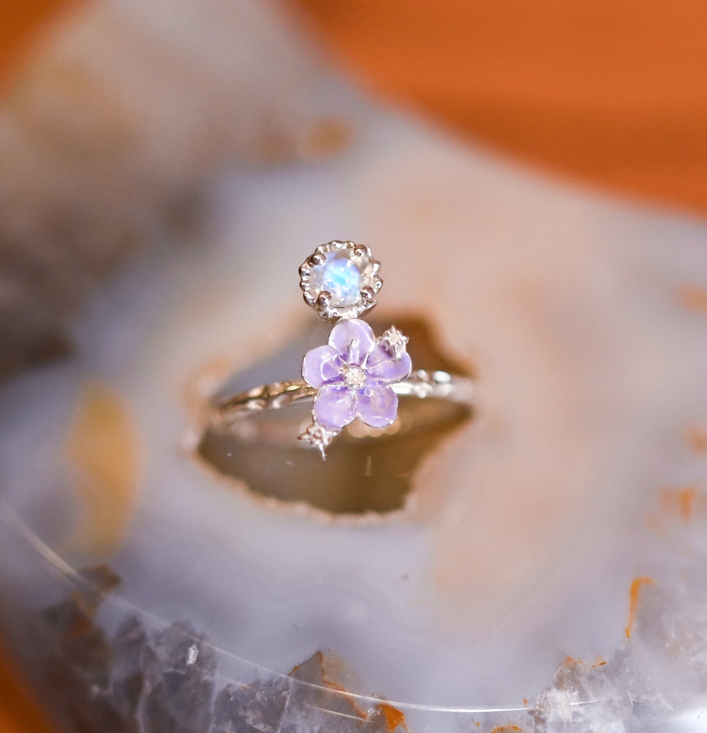 Lilac Forget Me Not Blue Moonston Ring - LLUNAA