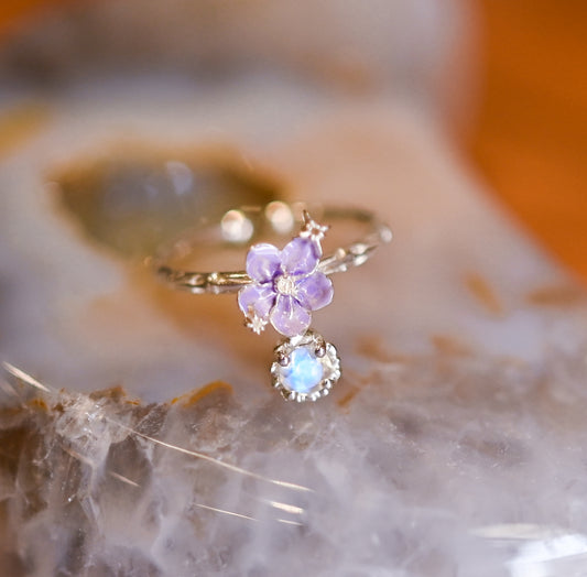 Lilac Forget Me Not Blue Moonston Ring - LLUNAA