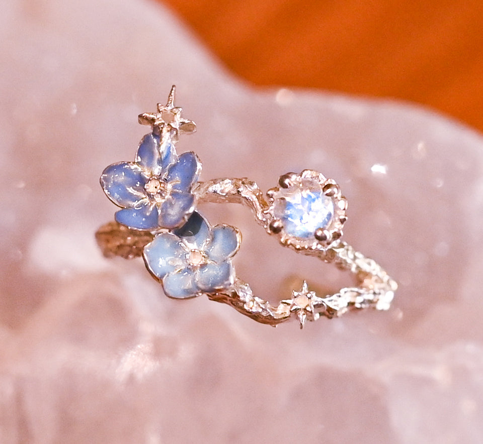 Blue Forget Me Not Blue Moonston Ring - LLUNAA