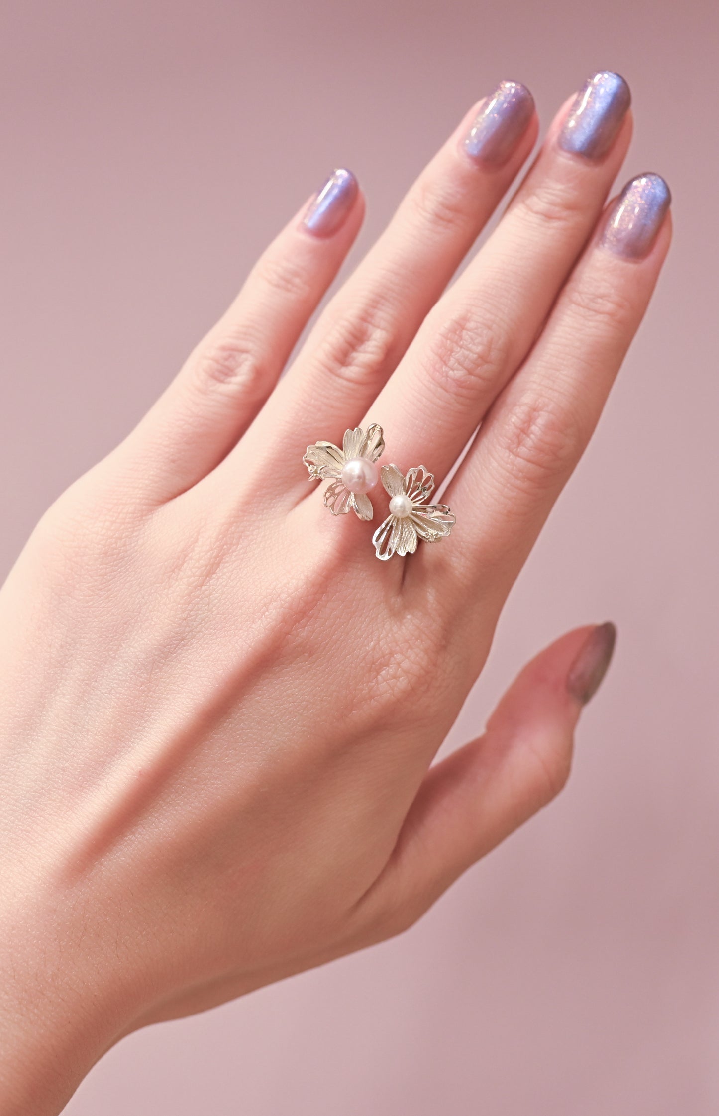 Butterfly Flowers Pearl Ring - LLUNAA