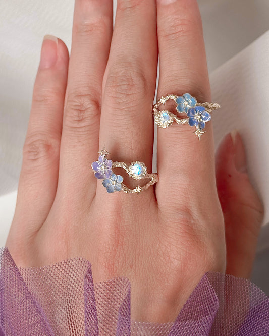 Blue Forget Me Not Blue Moonston Ring - LLUNAA