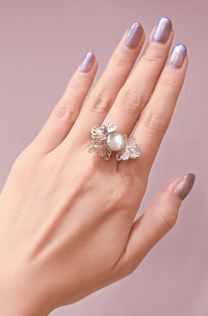 Butterfly Flowers Baroque Pearl Ring